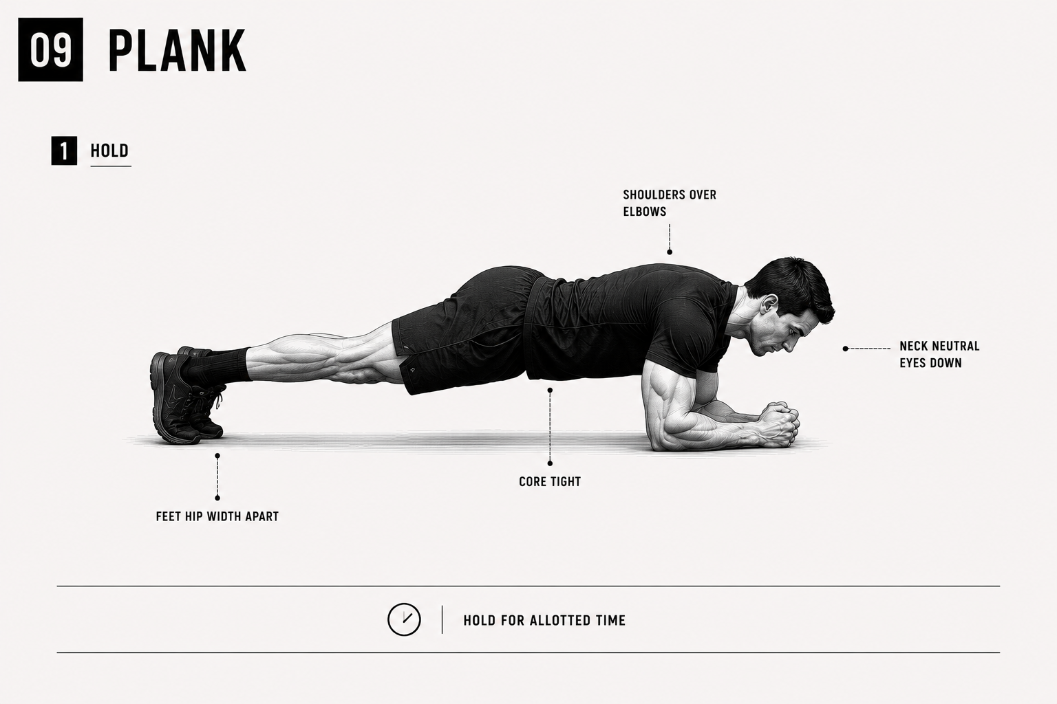 Front plank hold position standards diagram for The Standard